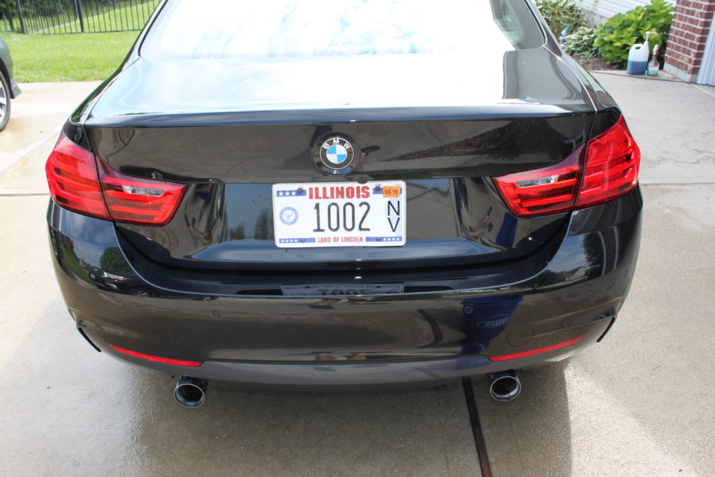 Trunk of the BMW 435i after removing the badges.