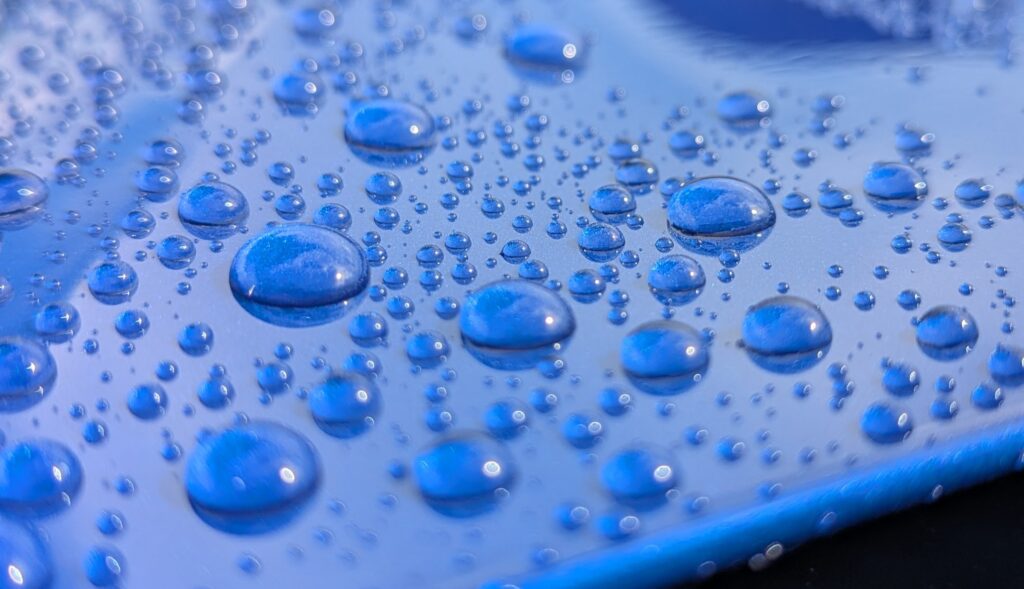Close up of Armor Detail Supply Quartz Coating water beads
